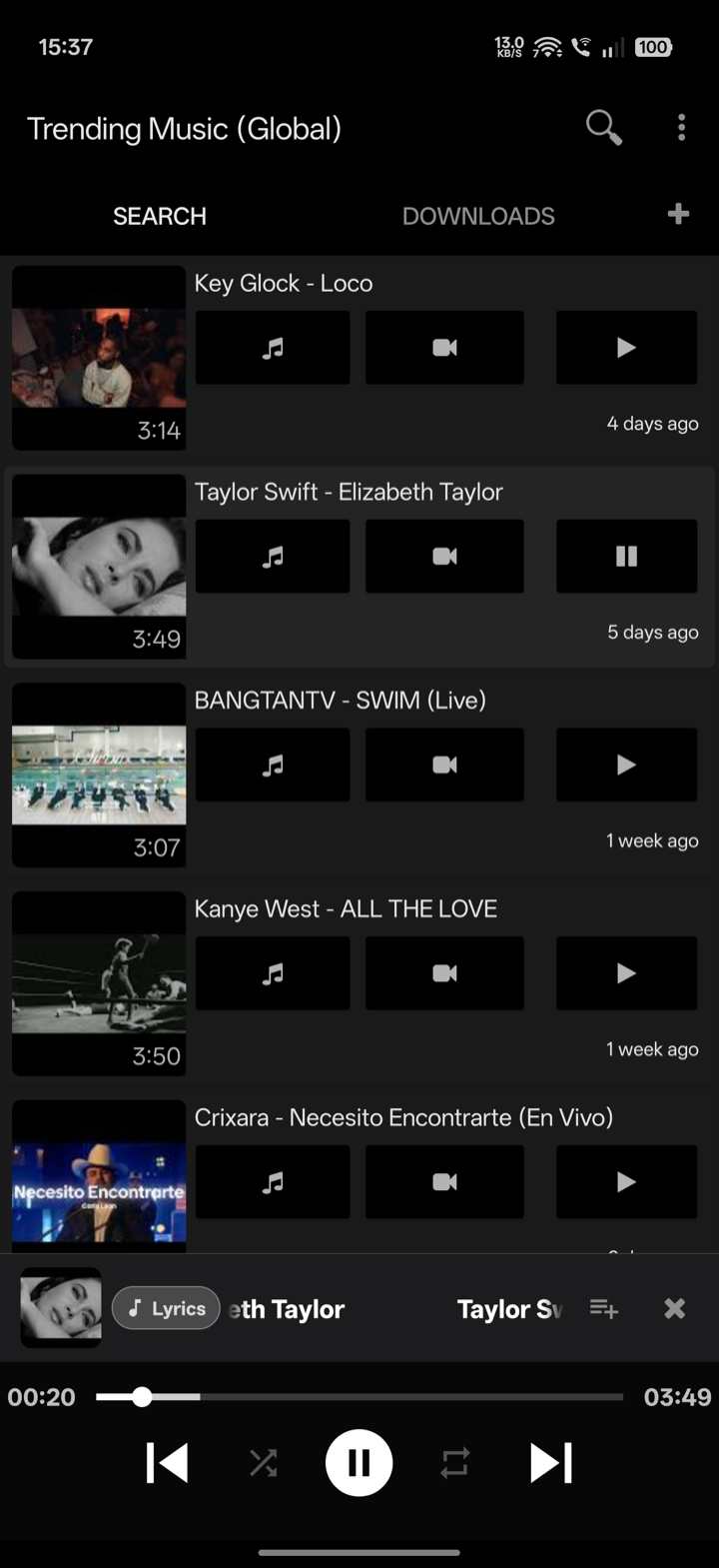 YT3 music player with playback controls