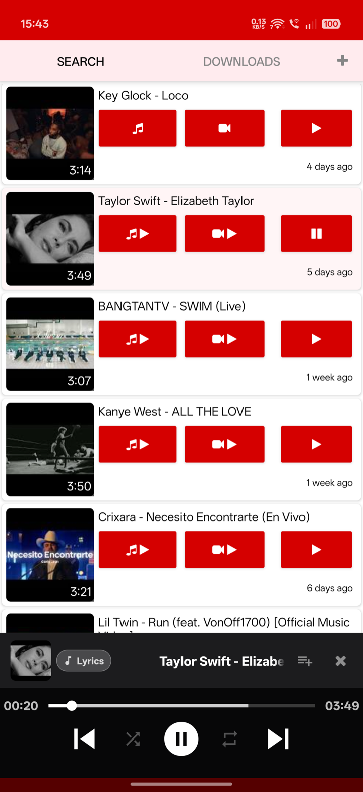 YT3 music player with playback controls