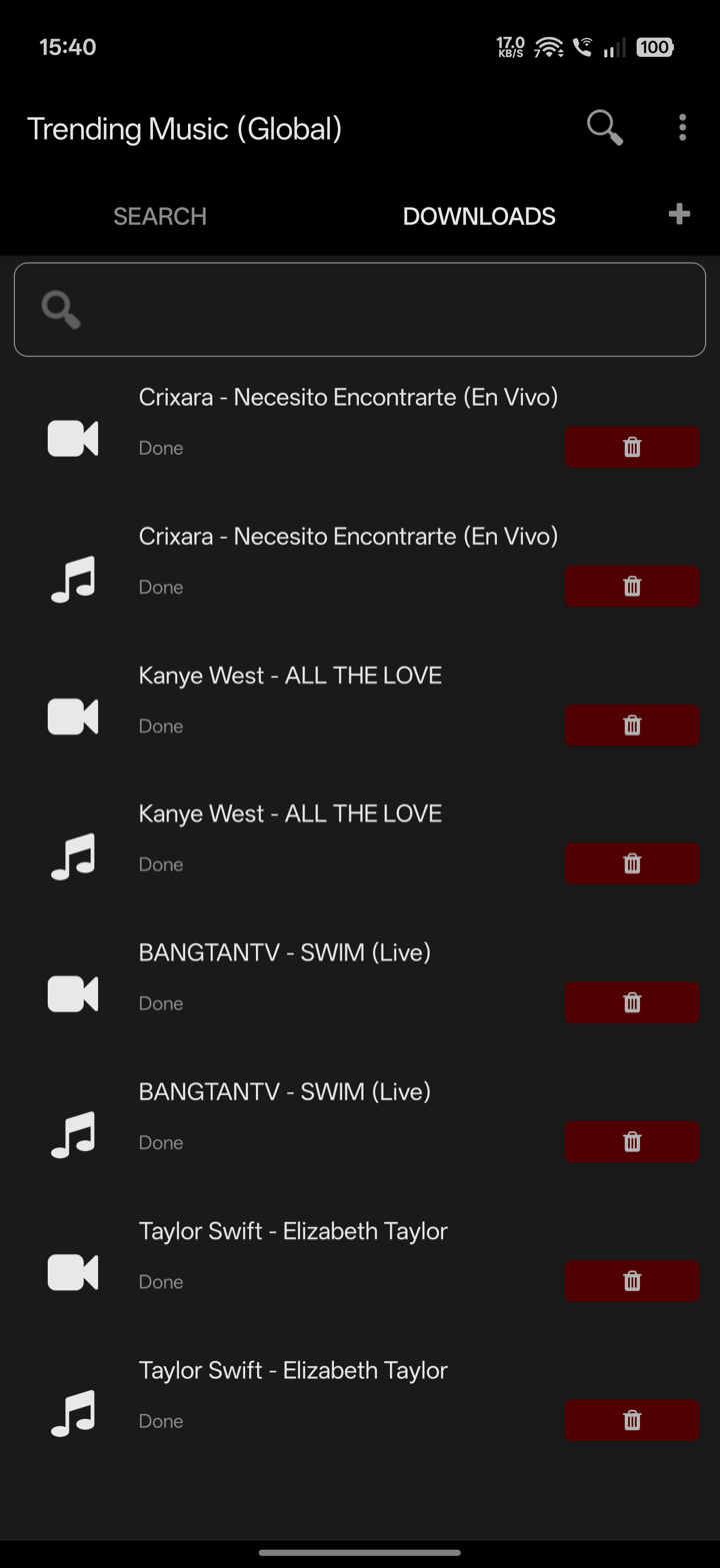 YT3 download manager with completed MP3 downloads