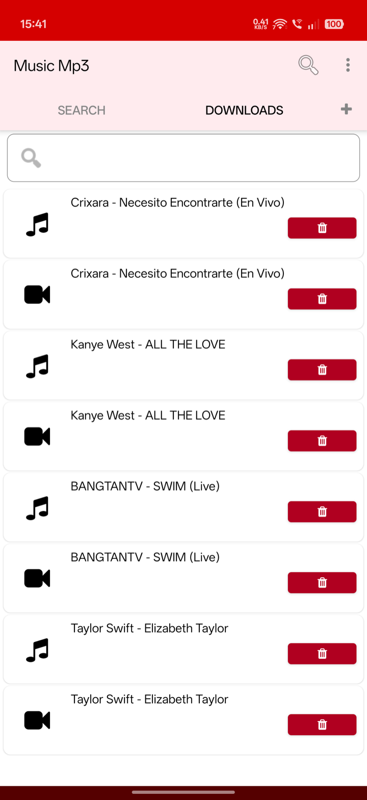 YT3 download manager with completed MP3 downloads
